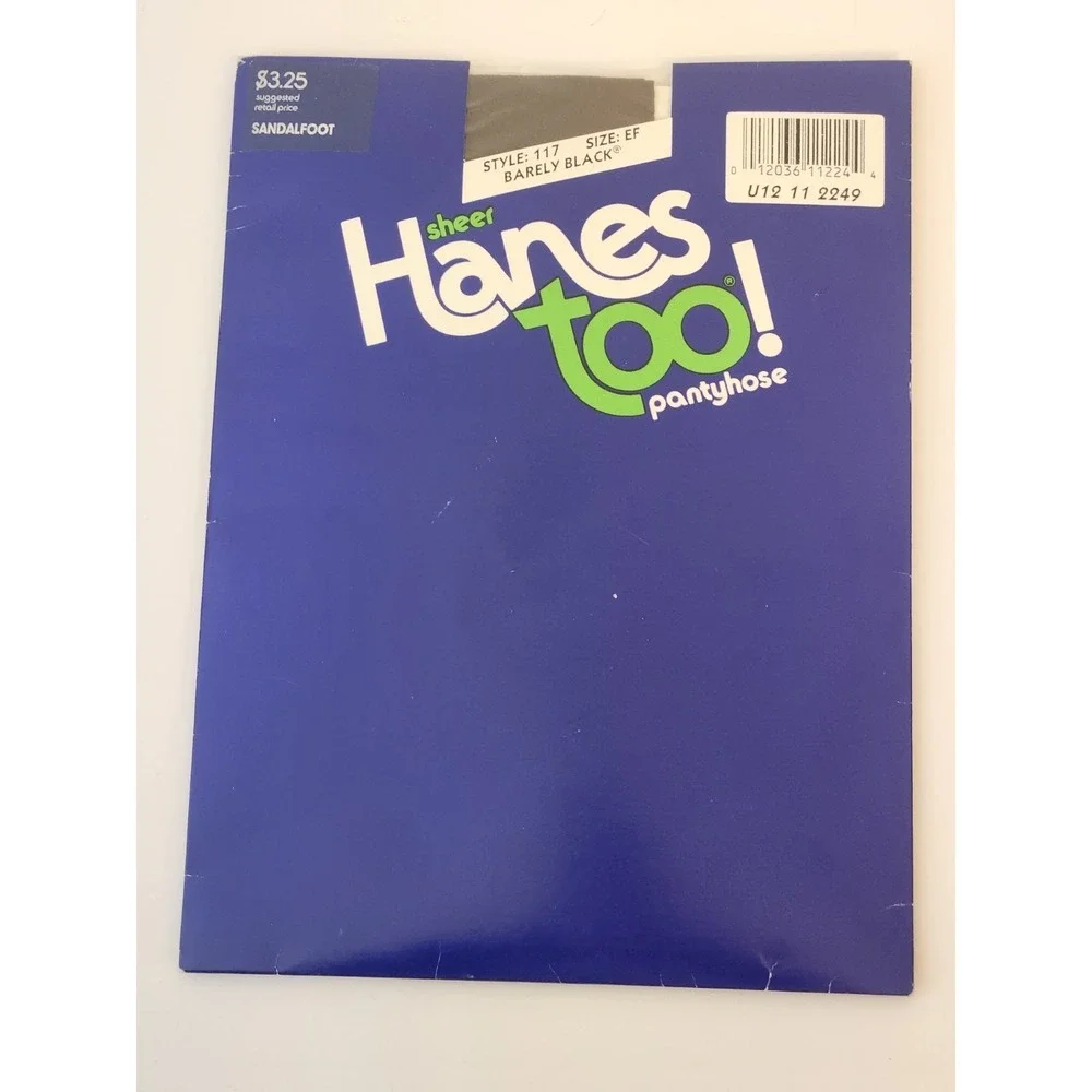 Vtg Hanes Too! Control Top Pretty Sz E-F Barely Black Sandalfoot Nylon Pantyhose